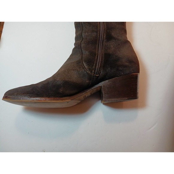 JIMMY CHOO Roughout Suede Knee High Brown Leather Riding Boots Size 6 US 36.5 EU - Picture 11 of 16